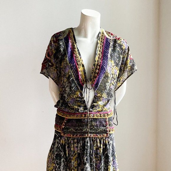 Free People Sheer Floral Embroidered Plunging Neck Back Maxi Dress 2 - Picture 3 of 9